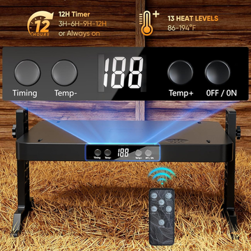 Heating pad with digital controls and remote on a hay background